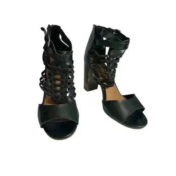 Indigo Rd Black 10M High Heeled Zip Up Back Open Toe Gladiator Sandals - Picture 3 of 9